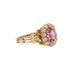 Bague ancienne marguerite saphir rose et diamants