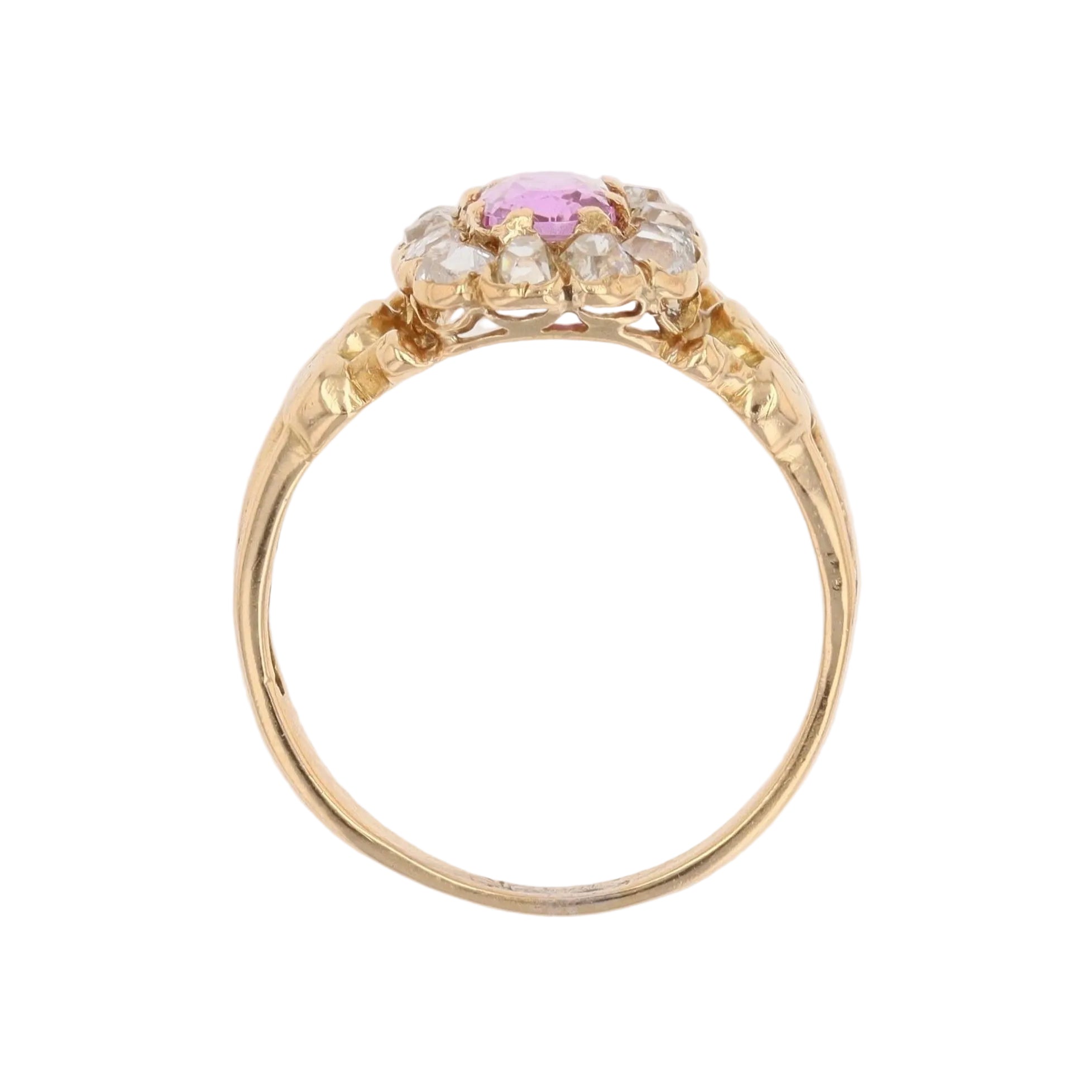 Ring antique pink sapphire daisy and diamonds