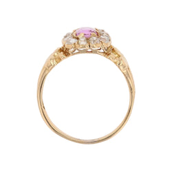 Bague ancienne marguerite saphir rose et diamants
