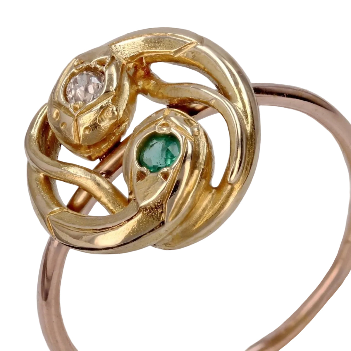 Bague ancienne serpents émeraude et diamant - Castafiore