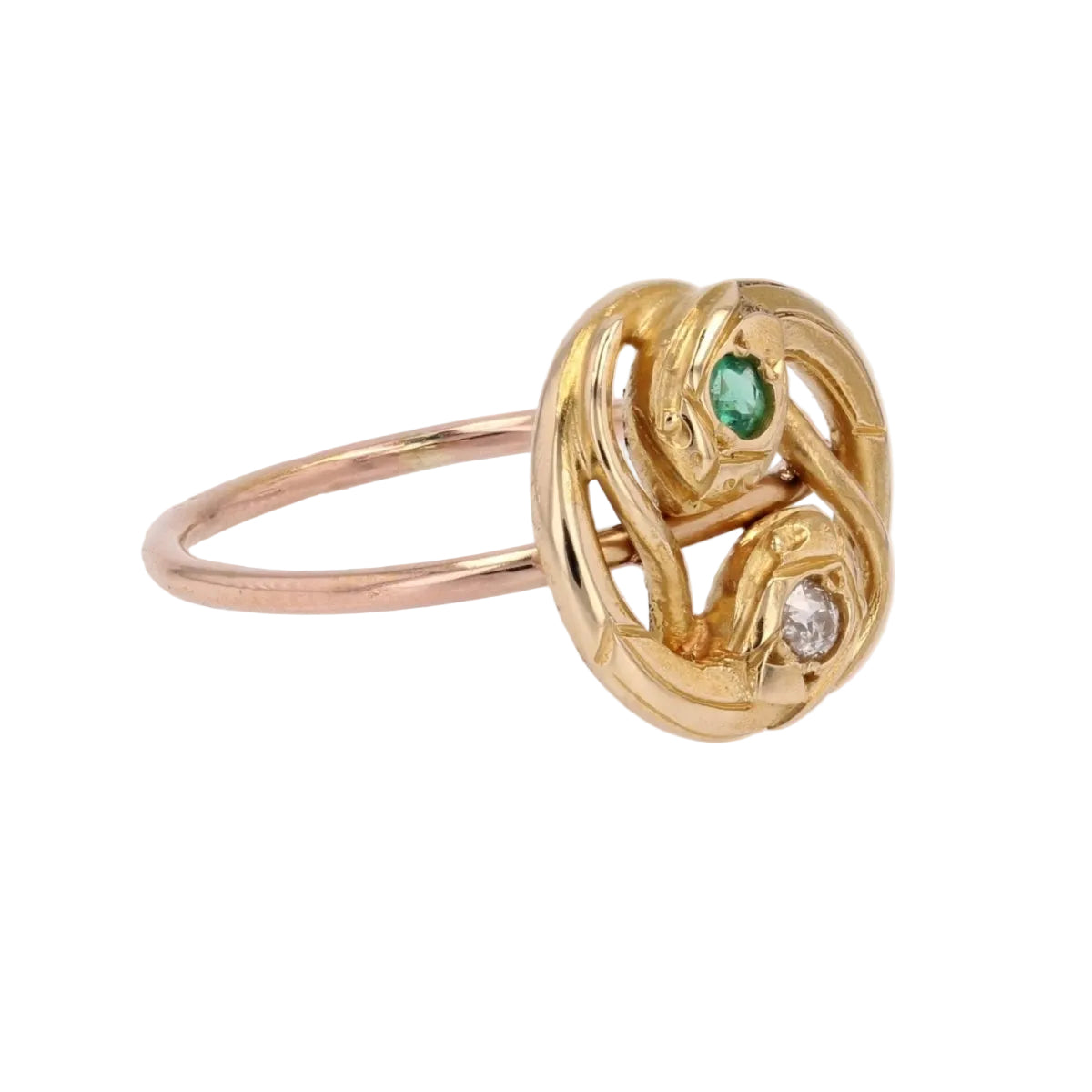 Bague ancienne serpents émeraude et diamant - Castafiore