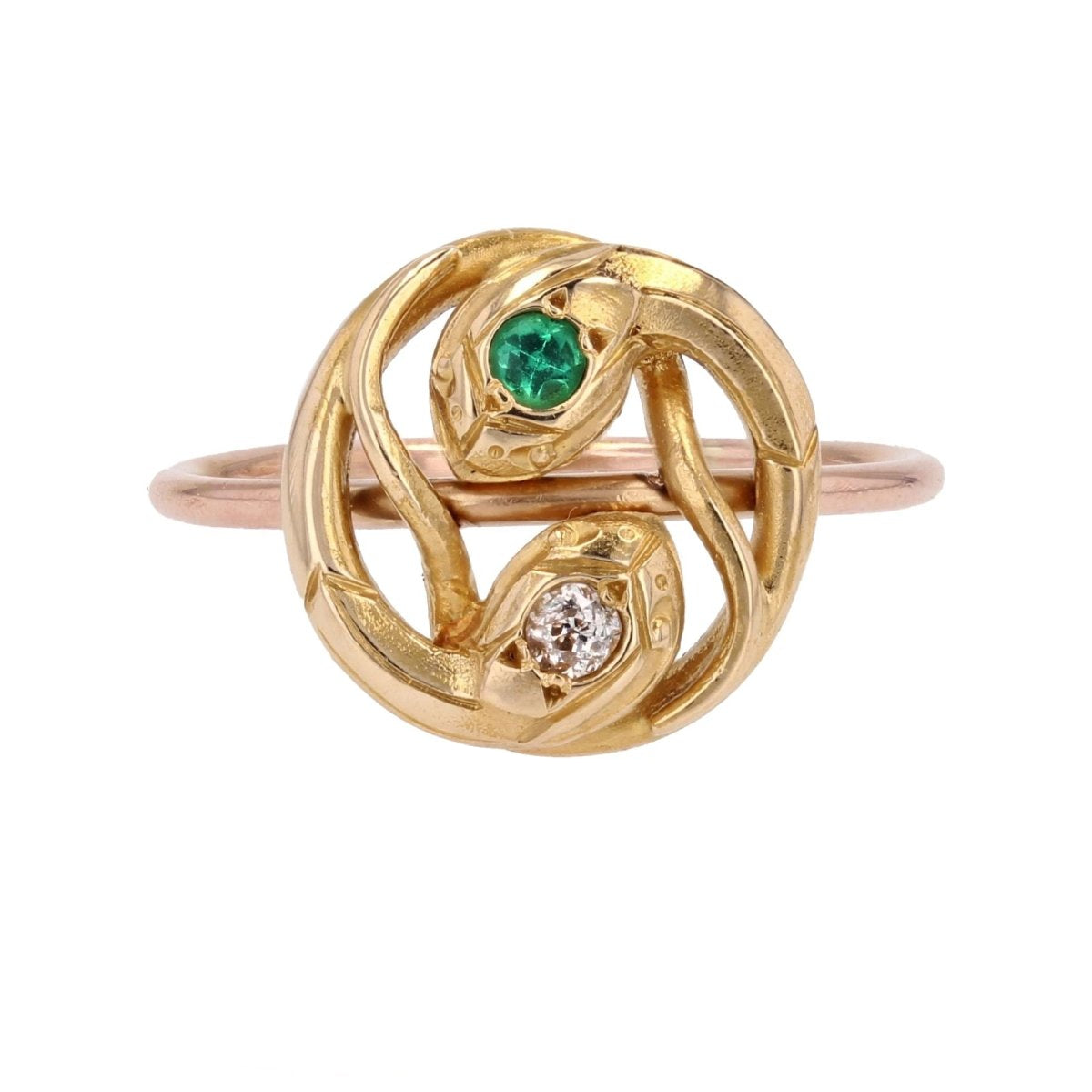 Bague ancienne serpents émeraude et diamant - Castafiore