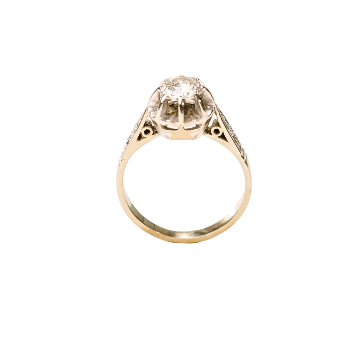 Bague ancienne, solitaire diamant en serti illusion, en or blanc et platine - Castafiore