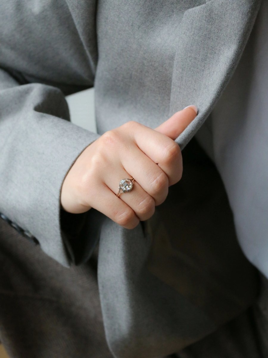 Bague ancienne solitaire diamant taille rose 1,6 ct - Castafiore