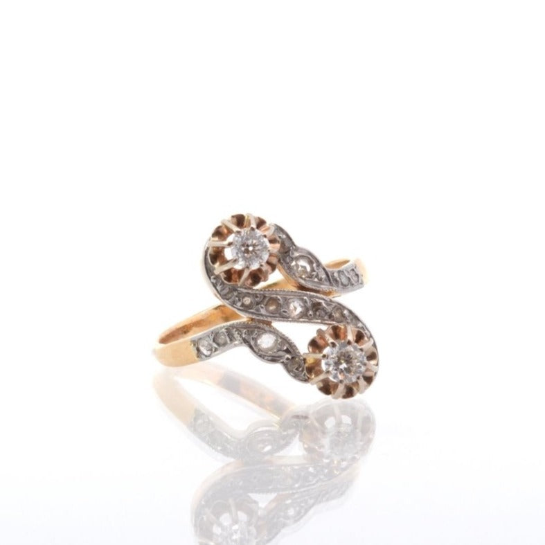 Bague ancienne toi et moi diamants en or et platine - Castafiore