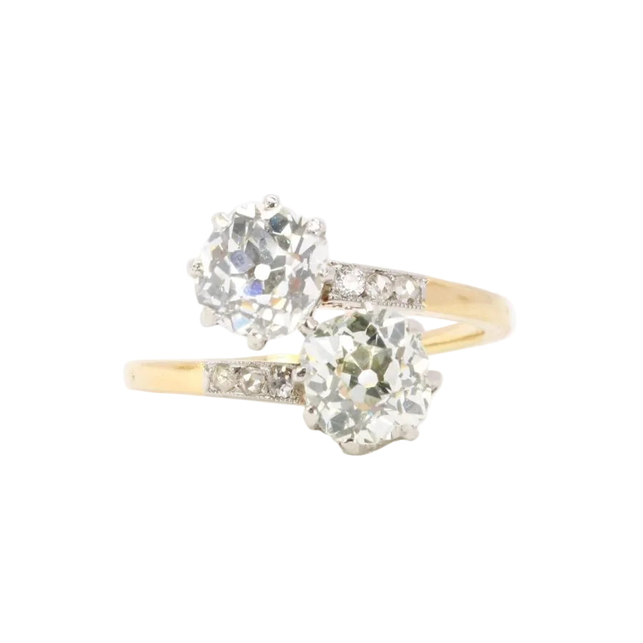 Bague ancienne toi et moi diamants taille ancienne 2,60 carats - Castafiore