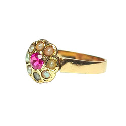 Bague ANCIENNE XIXe siècle en or rose saphir rose et perles fines - Castafiore