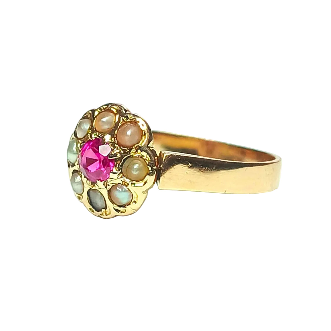 Bague ANCIENNE XIXe siècle en or rose saphir rose et perles fines - Castafiore