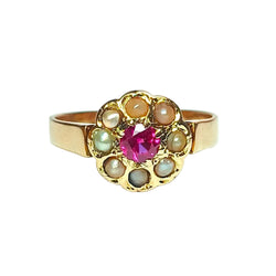 Bague ANCIENNE XIXe siècle en or rose saphir rose et perles fines - Castafiore
