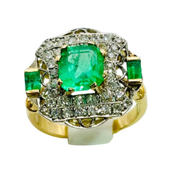 Bague ANILLO Art Déco en or jaune et or blanc avec émeraudes et diamants - Castafiore