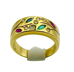 Bague ANILLO Contemporáneo en or jaune avec émeraudes, saphir, rubis et diamants - Castafiore