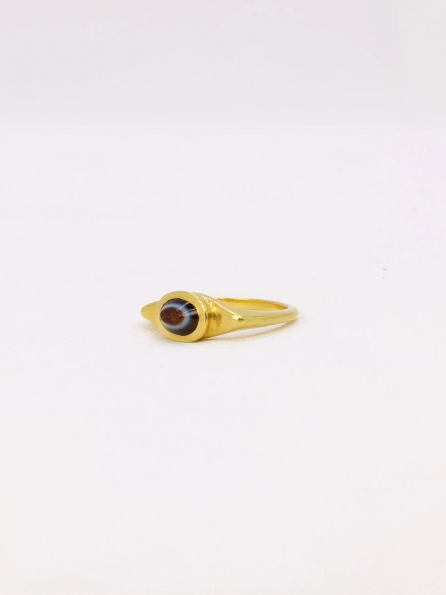 Bague antique intaille romaine sur agate figurant Athena de profil - Castafiore