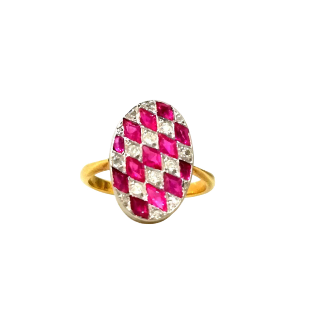 Bague ARLEQUIN Art Déco en or jaune et or blanc avec diamants - Castafiore