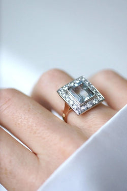 Bague Art Déco Aigue - Marine et Diamants - Castafiore