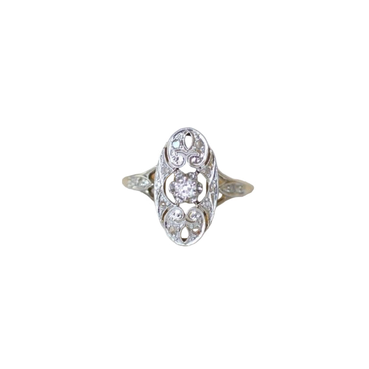 Bague Art Deco Arabesques Ovale Diamants - Castafiore