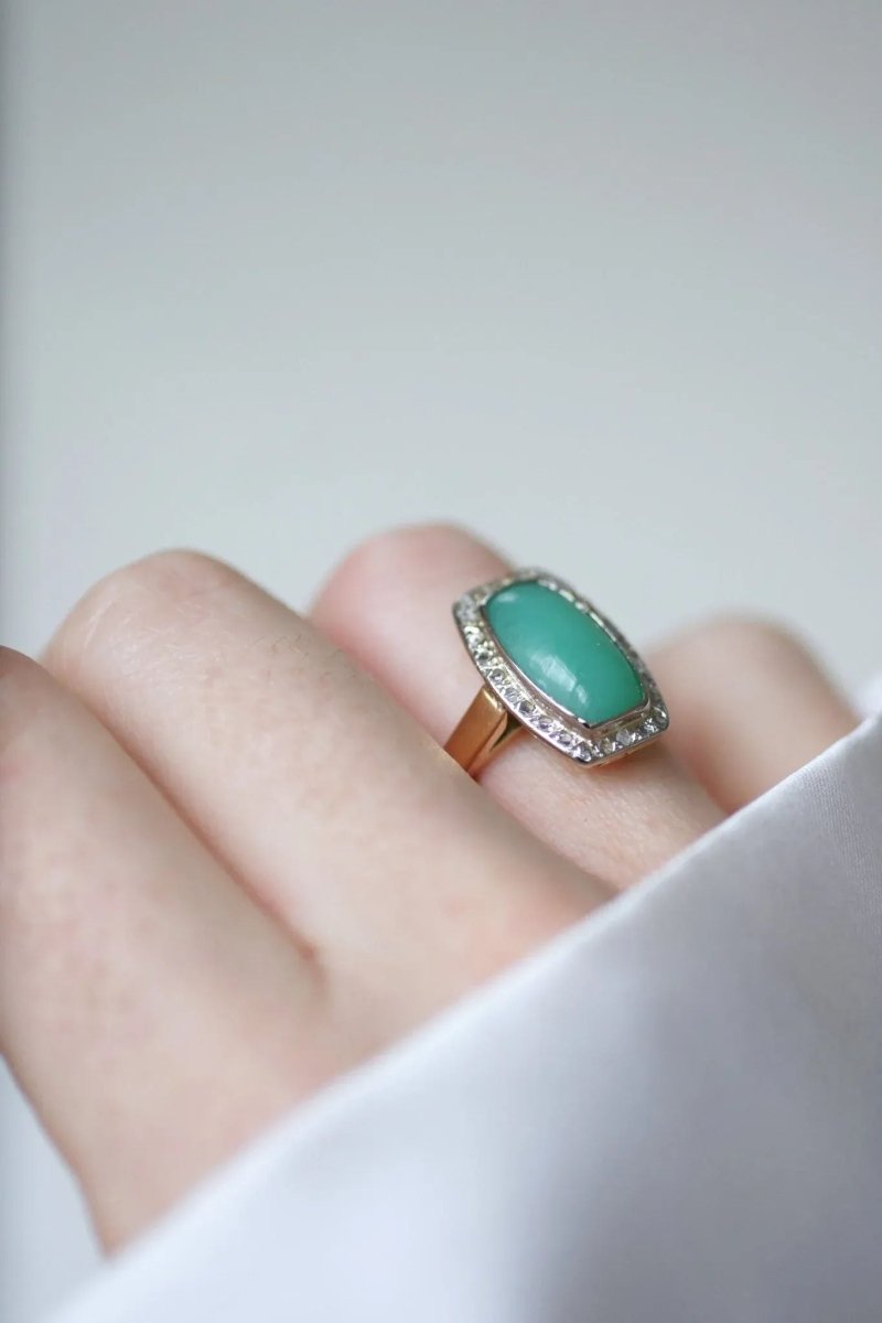 Bague Art Deco Chrysoprase Diamants - Castafiore