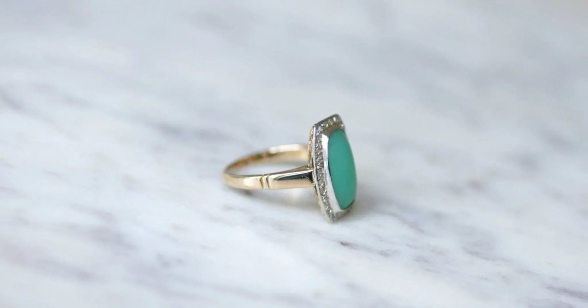 Bague Art Deco Chrysoprase Diamants - Castafiore