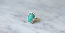 Bague Art Deco Chrysoprase Diamants - Castafiore