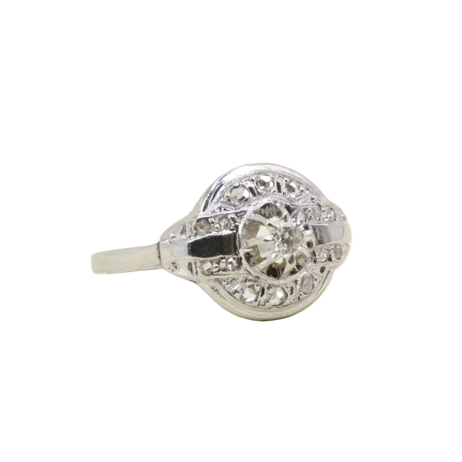 Bague Art Déco cible or blanc platine diamants - Castafiore