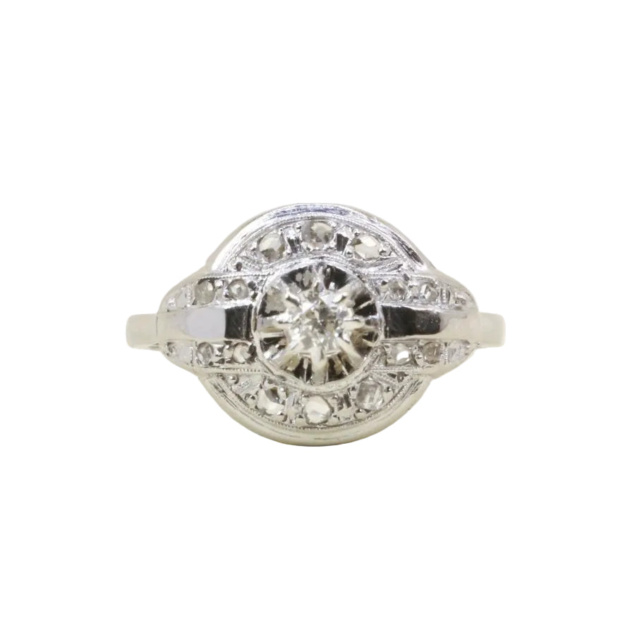 Bague Art Déco cible or blanc platine diamants - Castafiore