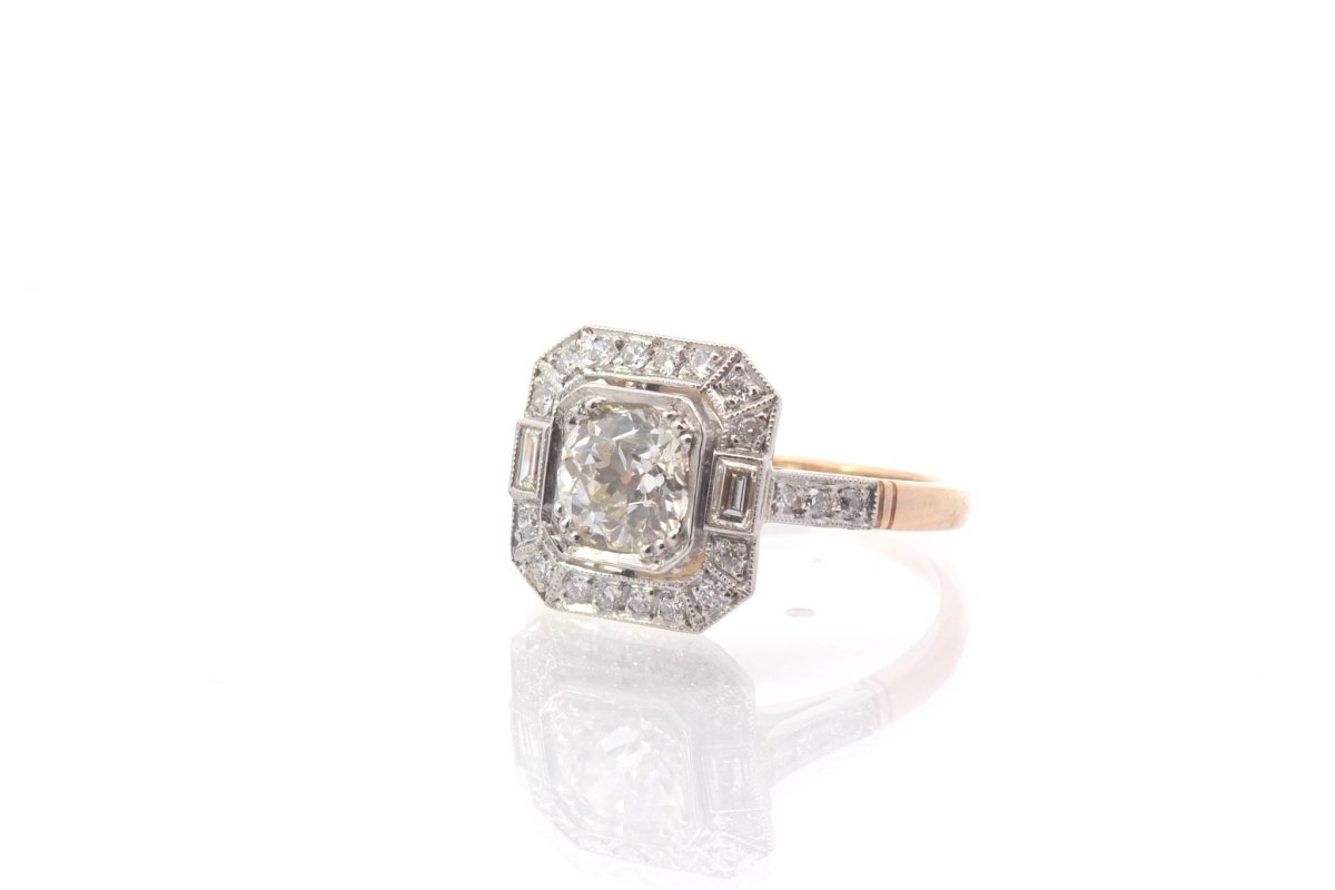 Bague art déco diamants en or jaune 18k et platine - Castafiore