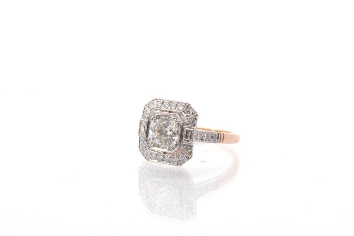 Bague art déco diamants en or jaune 18k et platine - Castafiore