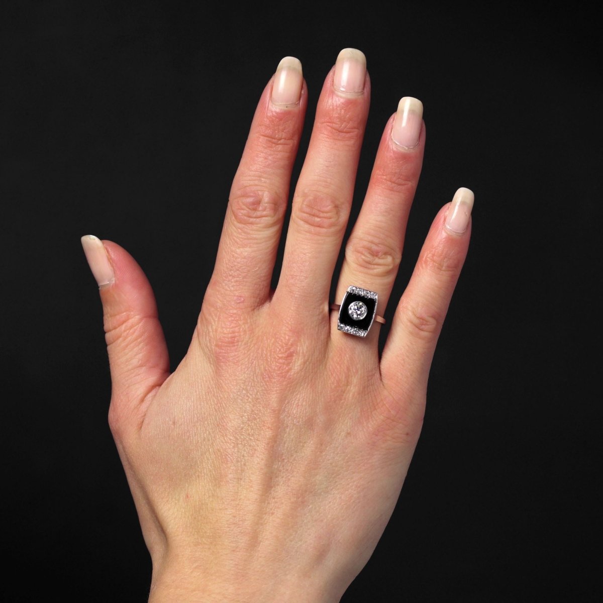 Bague Art Déco diamants et onyx - Castafiore