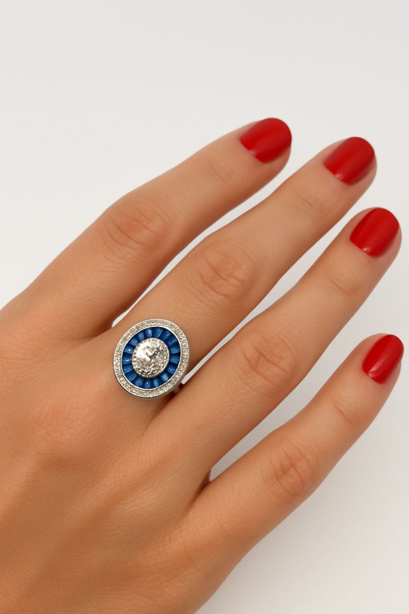 Bague Art Déco diamants et pierres bleues - Castafiore