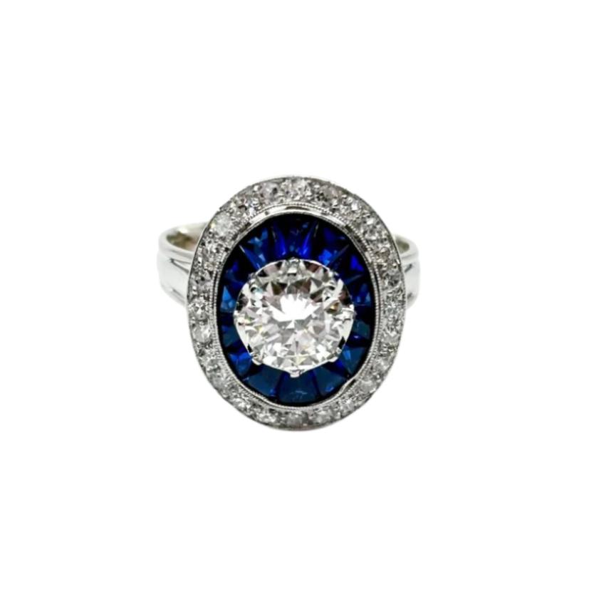 Bague Art Déco diamants et pierres bleues - Castafiore