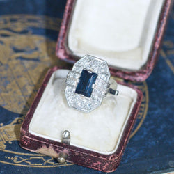 Bague Art Déco Diamants et Saphir Rectangulaire - Castafiore