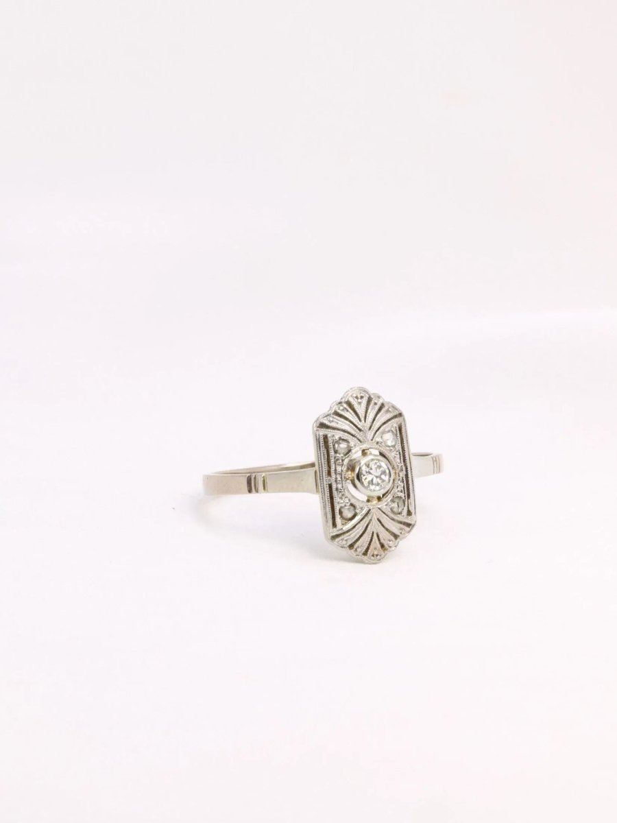 Bague Art Deco diamants or blanc - Castafiore
