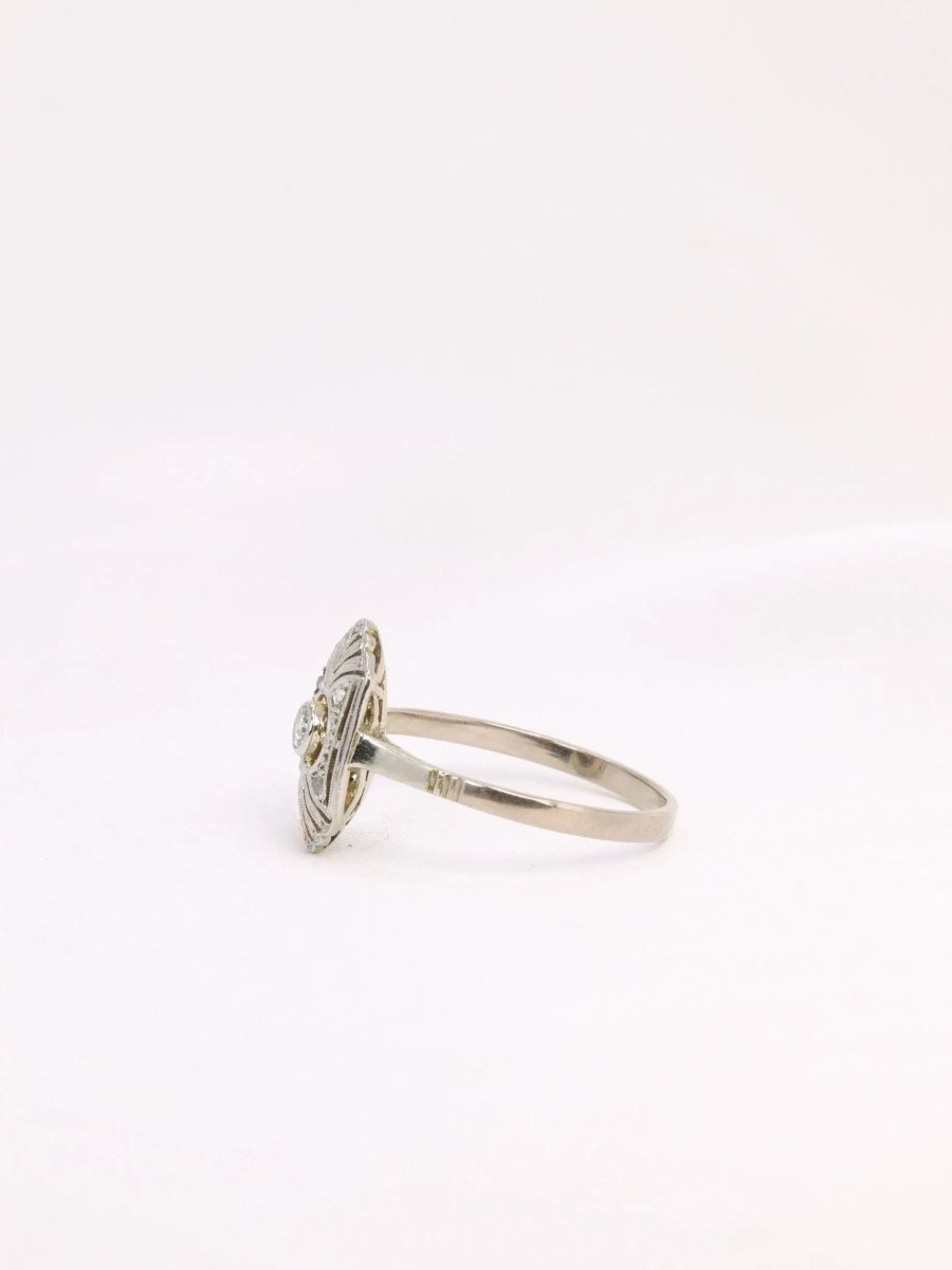 Bague Art Deco diamants or blanc - Castafiore