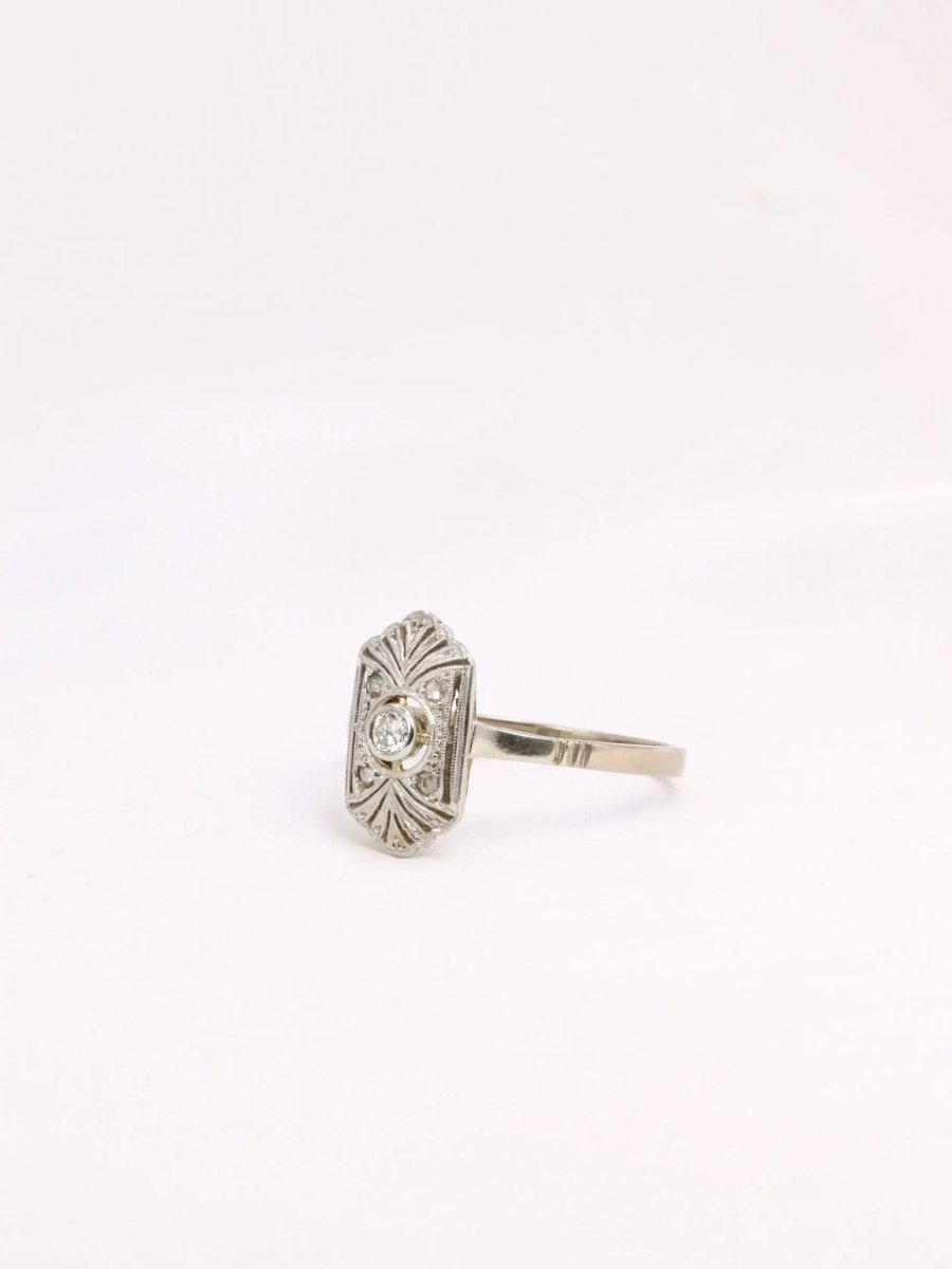 Bague Art Deco diamants or blanc - Castafiore