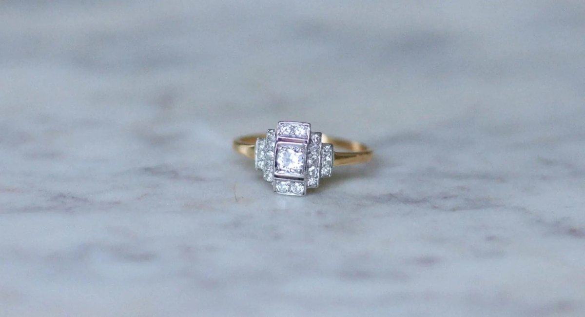 Bague Art déco Diamants Or Jaune et Platine - Castafiore
