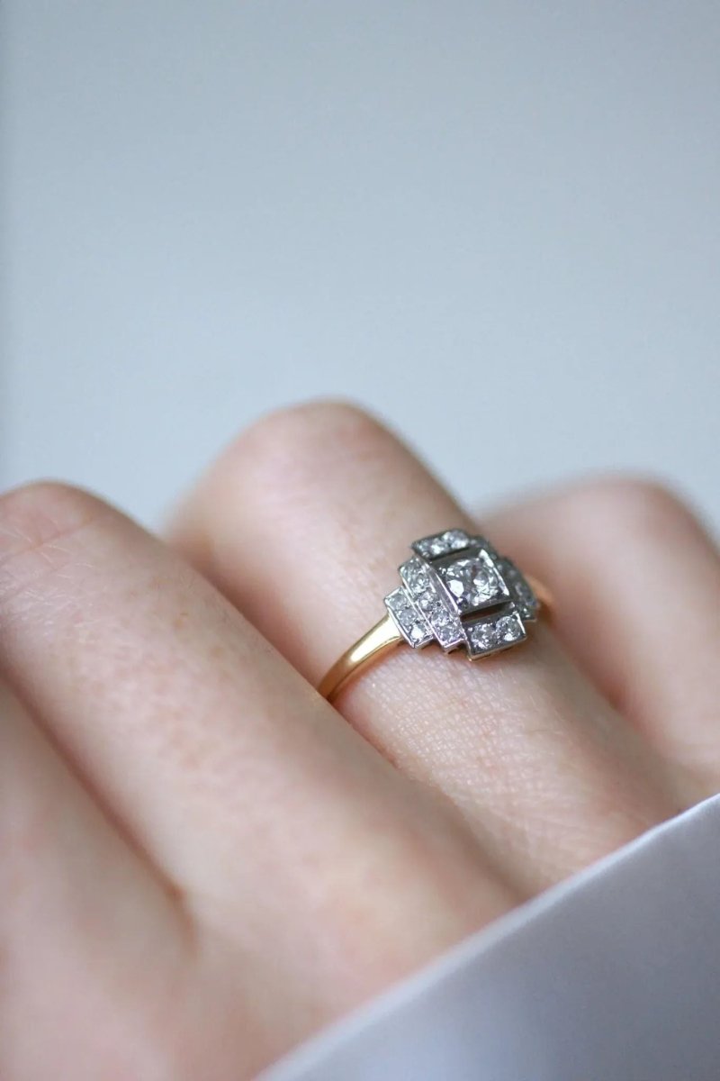 Bague Art déco Diamants Or Jaune et Platine - Castafiore