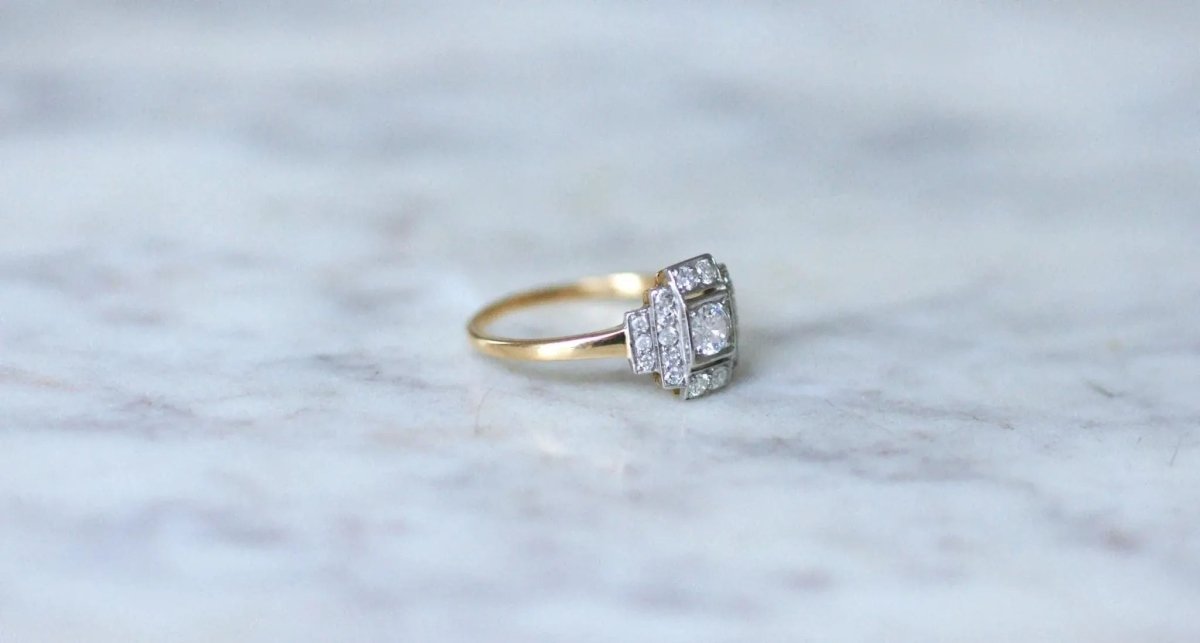 Bague Art déco Diamants Or Jaune et Platine - Castafiore