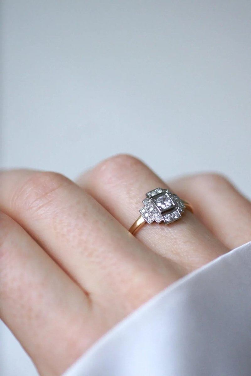 Bague Art déco Diamants Or Jaune et Platine - Castafiore