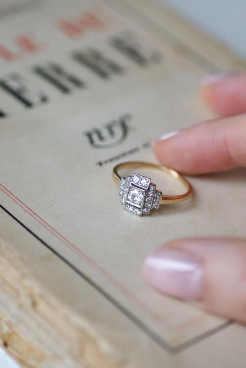 Bague Art déco Diamants Or Jaune et Platine - Castafiore