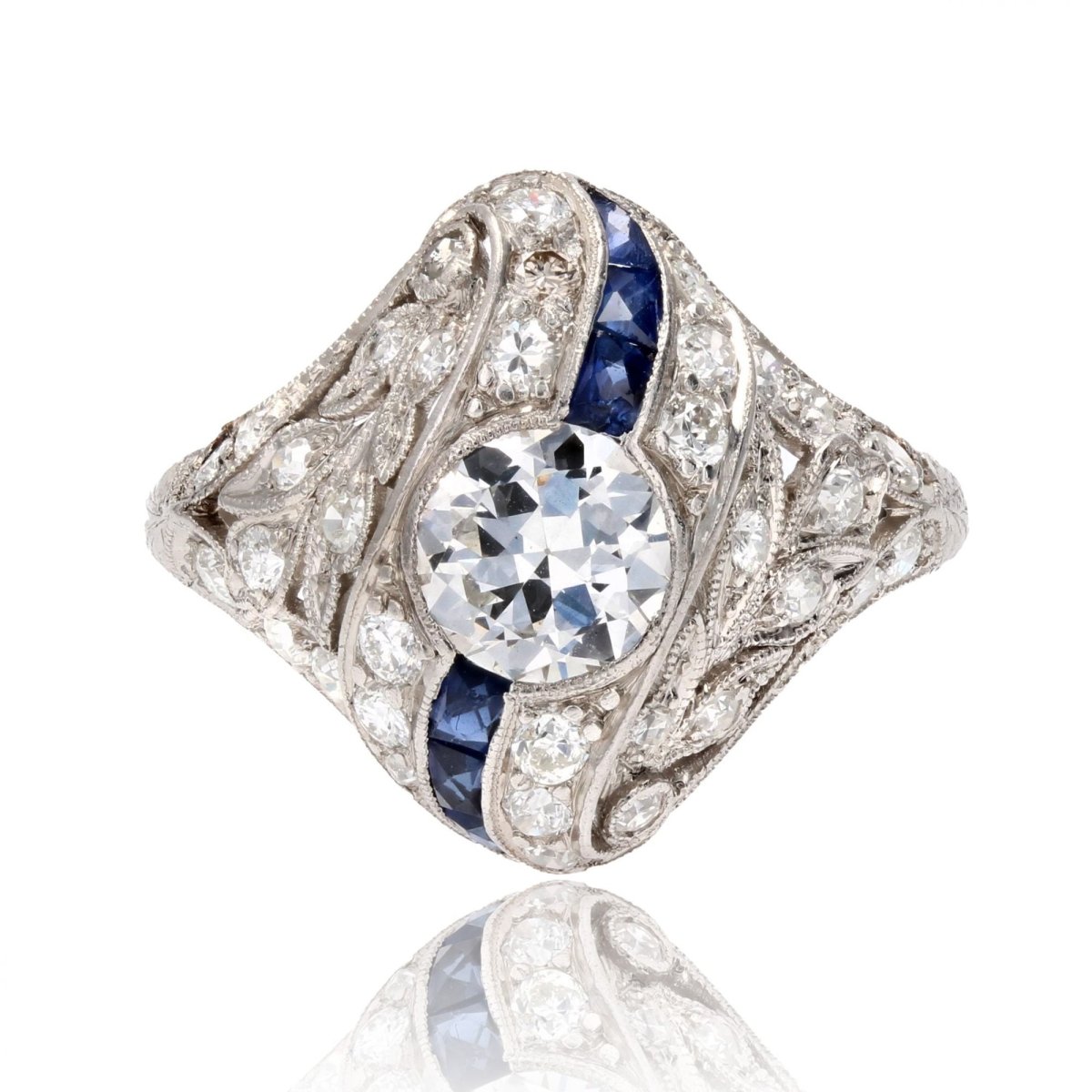 Bague art déco diamants saphirs calibrés - Castafiore