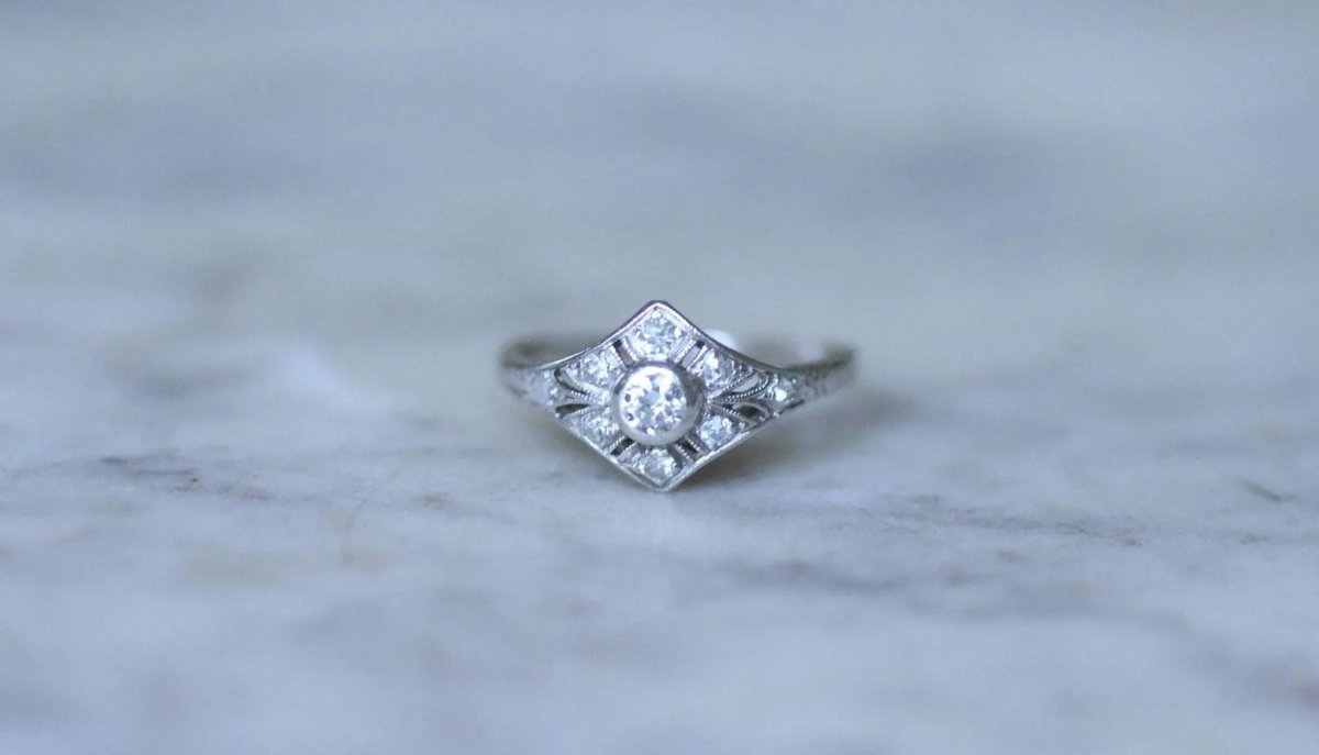 Bague Art Déco Diamants sur Platine - Castafiore