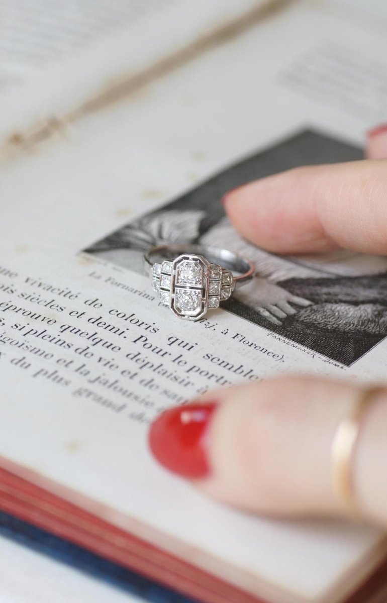 Bague Art Déco Diamants sur Platine - Castafiore