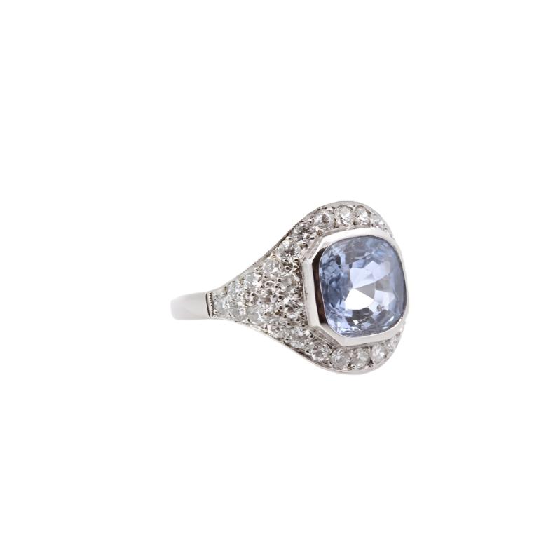 Bague art déco d'occasion saphir de Ceylan et diamants - Castafiore