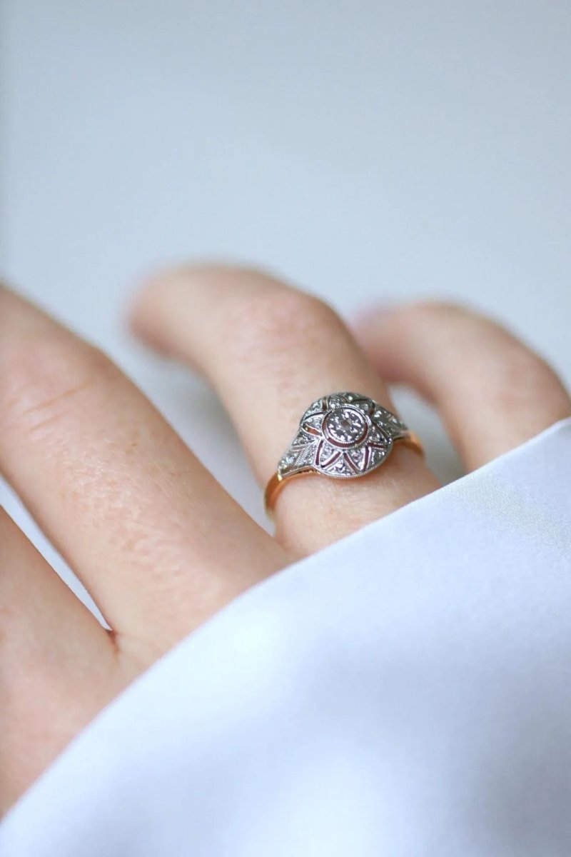 Bague Art déco Dôme Diamants Deux Ors - Castafiore