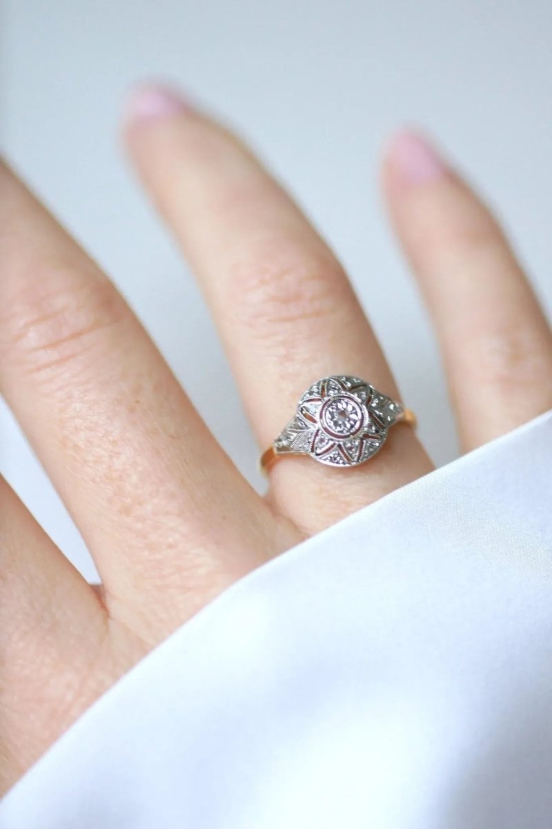 Bague Art déco Dôme Diamants Deux Ors - Castafiore