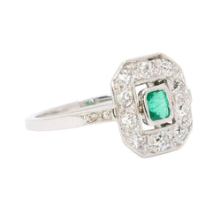 Bague Art Deco émeraude diamants taille ancienne - Castafiore
