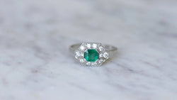 Bague Art Deco Emeraude et Diamants sur Platine - Castafiore