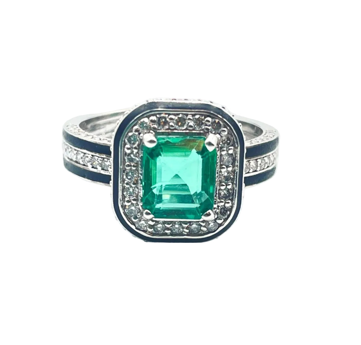 Bague Art déco en or blanc émeraude et diamants - Castafiore