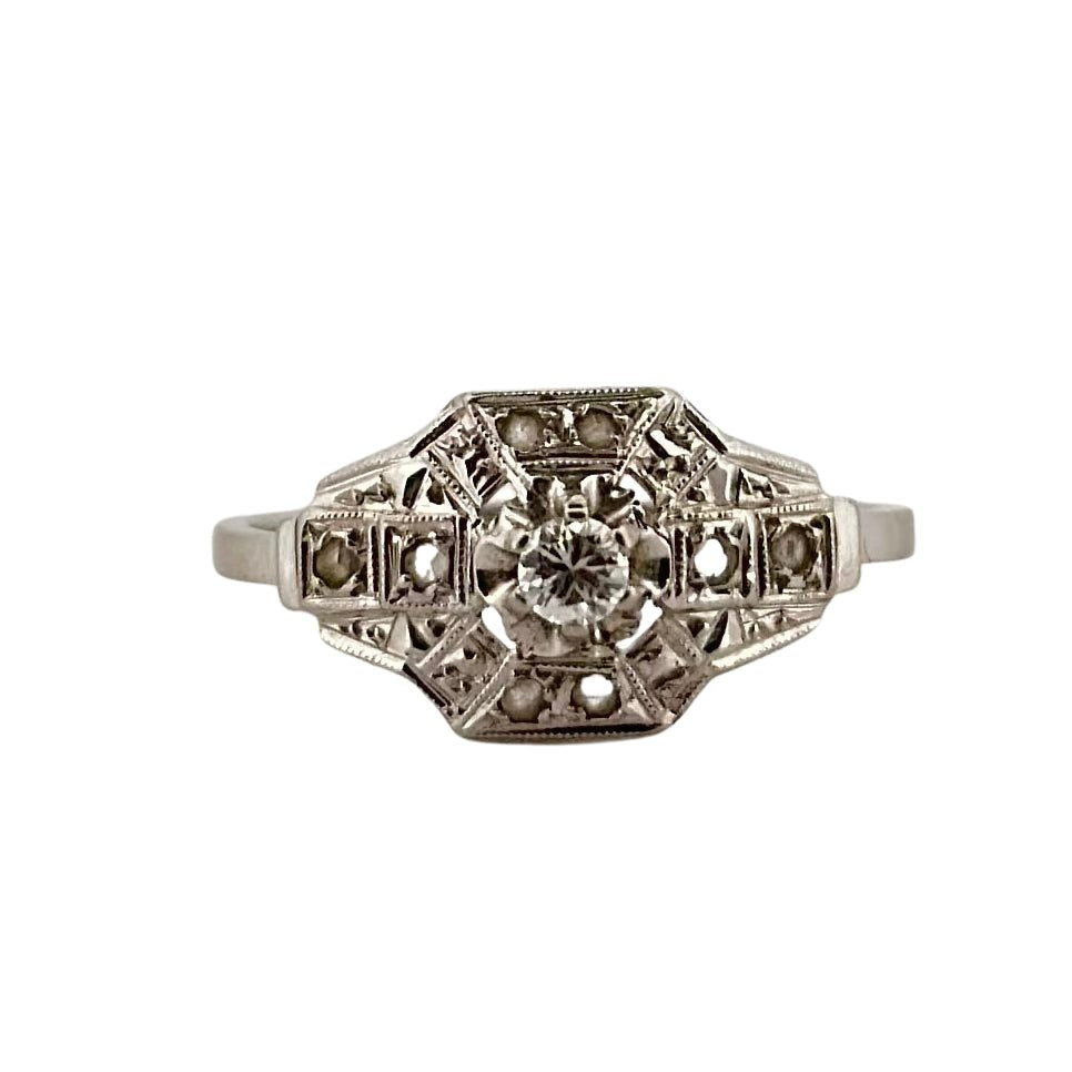 Bague Art déco en or blanc et diamant - Castafiore