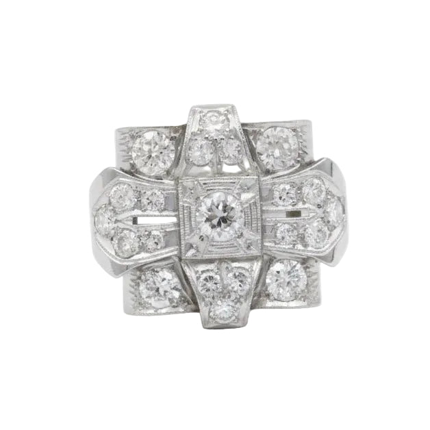 Bague Art Déco en or blanc et diamants - Castafiore