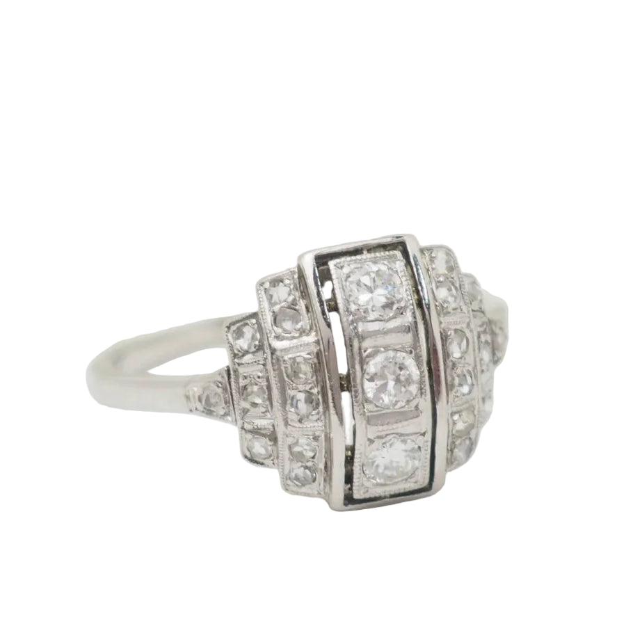 Bague Art Déco en or blanc, platine et diamants - Castafiore